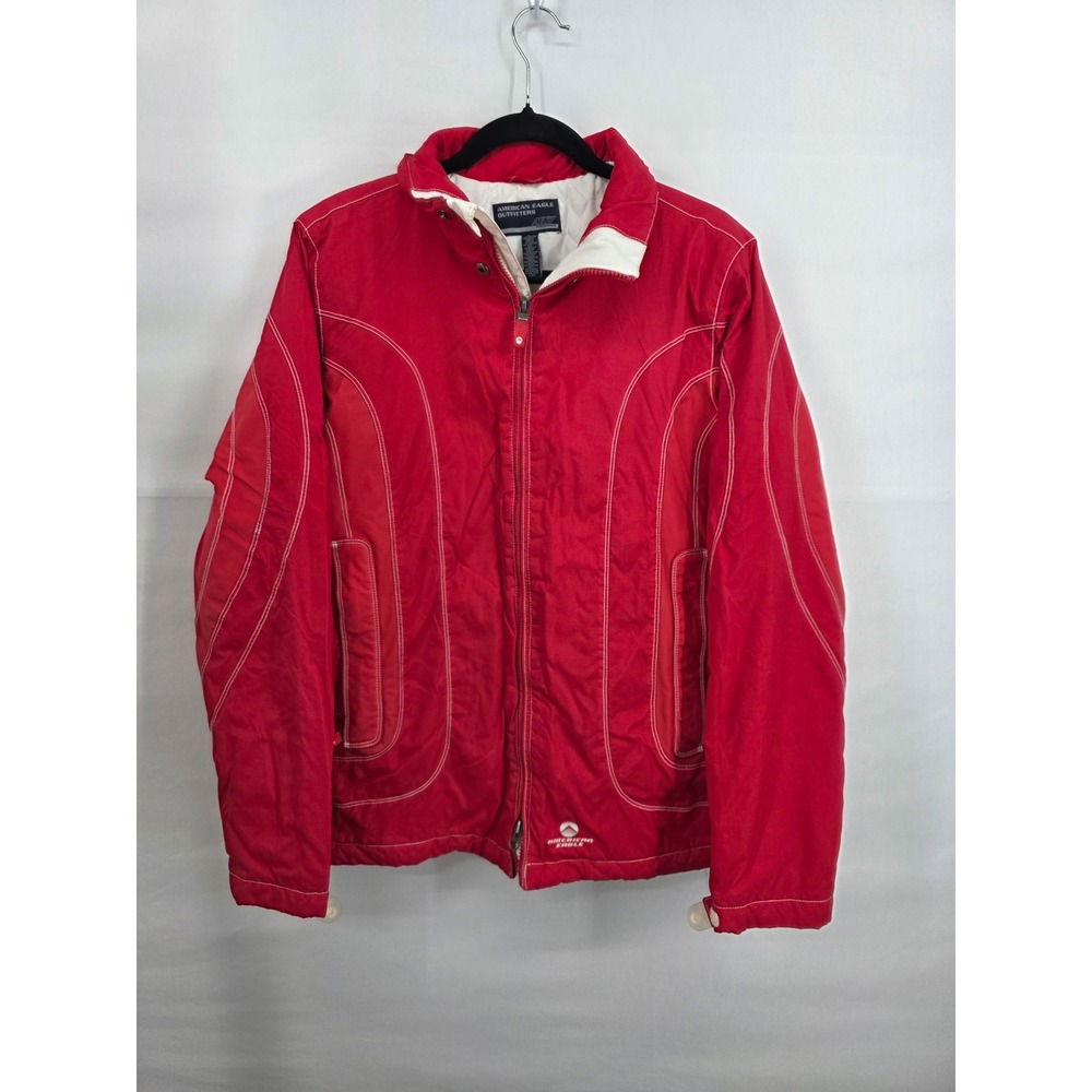 American Eagle AE77 Performance Ski Jacket Red White Stitch Puffer Mens Large